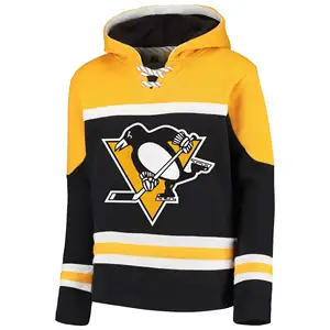 En gros Personnalisé Sublimé Brodé Logo Blanc Hockey Jersey Hoodies Avec Lacets