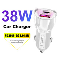 Chargeur de voiture portable OEM pour téléphone, 2 ports USB et Type-C, charge rapide 3.0 PD 38W, téléphone portable