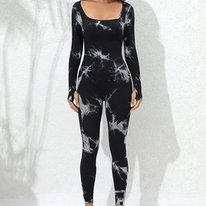 <span class=keywords><strong>Combinaison</strong></span> une pièce côtelée à manches longues tie-dye sans coutures, disponible en plusieurs couleurs – idéale pour le sport, le fitness et le yoga - Product Image 6