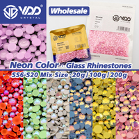 VDD Vente en gros Nouveaux strass en verre de couleur néon, tailles mélangées SS6-SS20, cristaux de haute qualité, pierres à dos plat, décorations pour l'art des ongles DIY