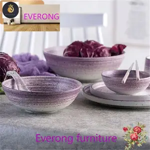 北欧奢华瓷器陶器紫色盘子碗陶器乡村复古餐具套装婚礼餐厅陶瓷餐具