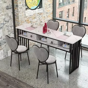 Mode moderne métal fer <span class=keywords><strong>manucure</strong></span> Nail Art Table chaise ensemble salon commercial meubles simple Double - Product Image 4