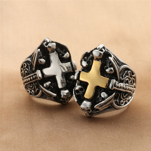 <b>Men's</b> Titanium Steel Cross <b>Ring</b> <b>Silver</b> And Gold Color Retro Punk Style Fashion Jewelry Gift For <b>Men</b> - Product Image 1