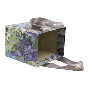 Sac en papier d'art violet avec poignée en ruban, impression dorée de luxe, logo personnalisé, merci - Product Image 3