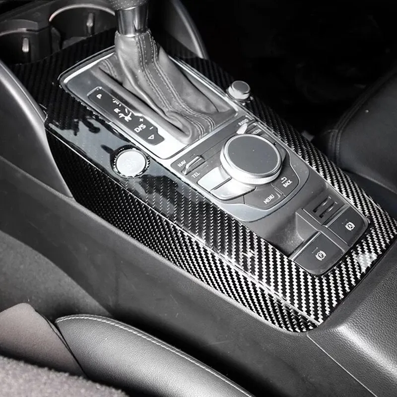 Carbon Fiber Konsol Sandaran Tangan Trim Gear Shift Air Piala Pad Hiasan untuk Audi A3 8V 14-19 Aksesoris