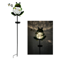 Lampe solaire étanche en métal en forme de grenouille avec globe en verre craquelé, LED, pour jardin, cour, allée extérieure