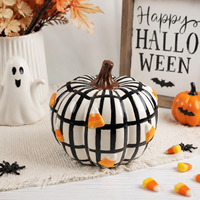 Décoration d'Halloween en céramique : Citrouille noire, blanche et orange, figurine artisanale, ornement de table, cadeau pour la maison et les fêtes