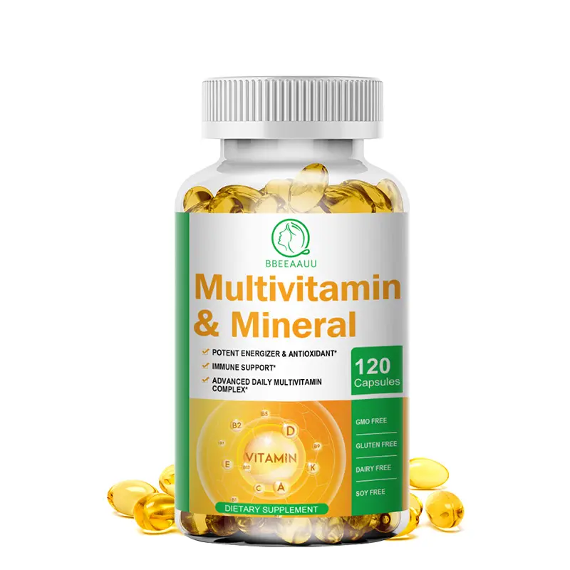 Private Label OEM 120pc Vitamina A, C, B2, B3, B5, B6, B12 Cálcio ferro zinco Vegan Multivitamínico com Vitaminas Minerais Cápsula