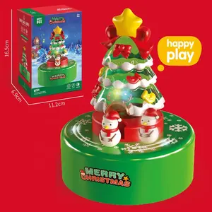 Samtoy Décoration de Noël exquise Cadeau d'anniversaire Merry Go Round Wind Up Boîtes à musique Jouets pour enfants Boîte à musique avec lumière - Product Image 1