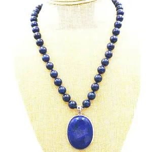 Custom handmade natural stone jade silver clasp heart roses necklace bullet Lapis lazuli pendant