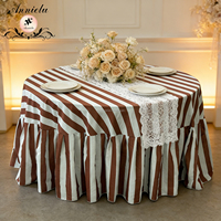 Nappe en polyester ANNIELU à rayures chocolat et menthe, taille personnalisée, design jupe volantée, tissu effet coton pour mariage en extérieur
