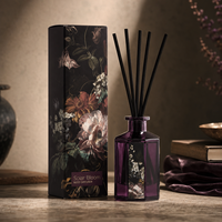 Diffuseur à bâtonnets liquides de luxe OEM 120 ml, parfum floral sombre, avec huile parfumée, emballage personnalisé écologique pour marques de boutiques et de produits d'intérieur