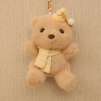 Ours en peluche de 16 cm en coton PP super doux, avec écharpe et bonnet de sommeil, poupée à attraper pour machine, porte-clés, pendentif mignon pour sac à dos et vêtements