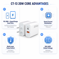 Chargeur mural rapide double port USB-C 20W avec protection OTP pour montre connectée et téléphone, prise AU, compatible PD 3.0, vente en gros OEM pour l'Australie