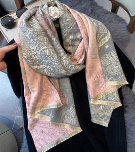 Bán buôn Chất lượng cao đôi bên Pashmina khăn choàng thương hiệu ngựa Jacquard dệt Cashmere khăn cho phụ nữ - Product Image 6