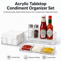 Ensemble d'organisateurs de condiments en acrylique usiné CNC sur mesure avec support de serviettes perforé et plateau à sauces