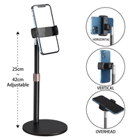 Support de téléphone de bureau réglable en hauteur pour diffusion en direct, support de tablette rotatif à 360° avec base en métal lourd et télécommande BT L15