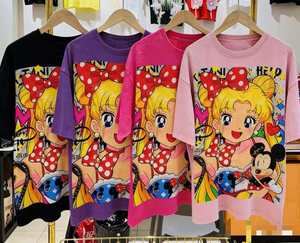 T-shirts pour femmes surdimensionnés à motif dessin animé, personnalisés par le fabricant, nouvelle collection, vente en gros, avec strass - Product Image 2