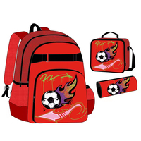 Wasserdichter Unisex-Rucksack 16 Zoll, personalisierter Fußball-Fan-Print-Rucksack, 3-teiliges Set für Kinder, Schultasche mit Lunchbag & Federmäppchen