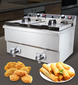 高効率商用ケータリング電気厚いステンレス鋼デュアル3.25KWポテトチップスチキンクッカーディープフライヤードレイン - Product Image 1