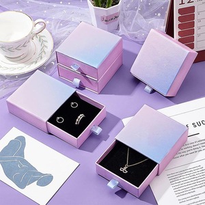 Custom Square Cardboard Jewelry Gift Drawer Boxes Cotton Filled Necklace Earring Ring Box Cardboard Paper Jewelry Box Gift Case