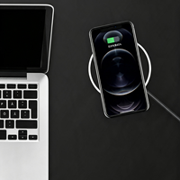 Chargeur sans fil magnétique intégré au bureau, 15W, charge rapide DC, port USB, boîtier en alliage d'aluminium, argent/noir, pour téléphone portable