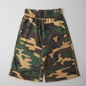 Customize Elasticated Waist Raw Hem Camo <b>Shorts</b> Allover Print Mens <b>3</b>/<b>4</b> Long Sweat <b>Shorts</b> - Product Image 2