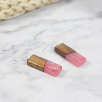 Pendentif en résine époxy géométrique en bois Boucles d'oreilles en bois colorées Big Oversize Bohemia Dangle Jewelry for Women Girls