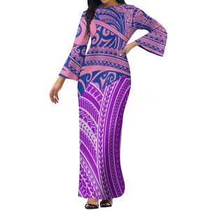 Prezzo promozionale all'ingrosso personalizzato lungo indietro diviso <span class=keywords><strong>vestito</strong></span> sottile Tonga tribale polinesiano abbigliamento donna manica a campana <span class=keywords><strong>vestito</strong></span> Rasta - Product Image 2