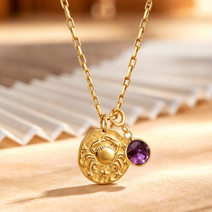 Vintage Rétro Horoscope Rond Coin Collier 18k PVD Plaqué Or En Acier Inoxydable Lien Chaîne 12 Signe Du Zodiaque Hommes Femmes Bijoux - Product Image 5