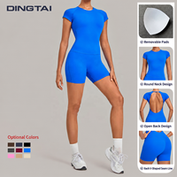Combinaison ajustée à dos découpé et col rond à manches courtes Dingtai pour femme, combinaison une pièce pour l'entraînement avec coussinets amovibles