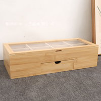Boîte de rangement en bambou naturel avec couvercle transparent et tiroir coulissant pour sachets de thé, épices, organisation de la cuisine et du garde-manger