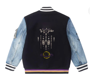 사용자 정의 로고 하이 퀄리티 느슨한 야구 대표팀 재킷 남자 씻어 빈티지 데님 폭격기 자수 재킷 - Product Image 4