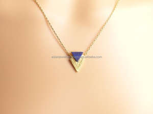 Collar de plata de ley 925 con gema de Calcedonia, joya de Triángulo de Oro delicado - Product Image 3