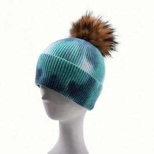 Custom 3D Embroidery Knitted Winter Polyester Beanie <b>Hat</b> with Pom Pom Common - Product Image 5