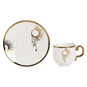 Набор из 6 роскошных арабских кофейных чашек с золотым ободком – фарфоровая посуда для напитков с блюдцами и подарочной коробкой - Product Image 1