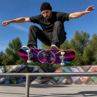Planche de skateboard complète personnalisée OEM en bois d'érable 7 plis, 80 cm, double kick, avec graphique Disco Mirror Ball