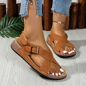 Women Large Cross Strap Beach Roman <b>Sandals</b> Summer New Thick Sole Wedge <b>Sandals</b> Wholesale - Product Image 2