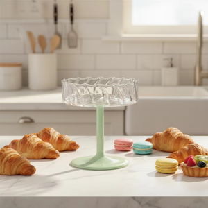 Verre à <span class=keywords><strong>champagne</strong></span> Aqua Jade en borosilicate soufflé à la main, verre coupe à rayures transparentes - Product Image 2