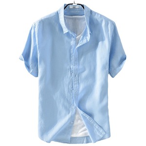 Camisa de Lino Blanca para <span class=keywords><strong>Hombre</strong></span>, Transpirable, Cómoda, Formal, con Cuello Mao, <span class=keywords><strong>Manga</strong></span> <span class=keywords><strong>Corta</strong></span>, para la Temporada de Verano - Product Image 3