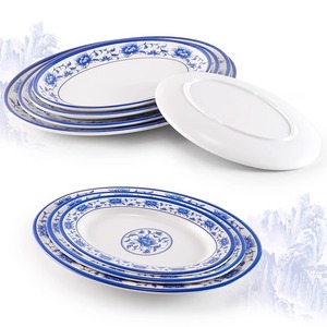A5 <b>melamine</b> blue and white porcelain imitation <b>plate</b>, oval fish <b>plate</b>, cold dish <b>plate</b>, plastic dish, hotel/restaurant stir-fry - Product Image 1