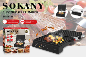 <span class=keywords><strong>Grill</strong></span> électrique à contact <span class=keywords><strong>double</strong></span> face en acier inoxydable 180 degrés 2000W avec thermostat pour sandwichs et paninis - Product Image 4