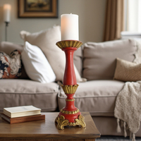 Bougeoir en résine vintage classique rouge et or antique décoration de la maison pour cheminée de table de salon en plastique durable