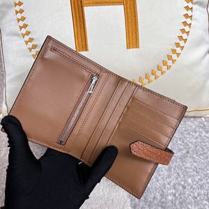 Portefeuille unisexe court en cuir véritable effet crocodile avec fermeture pliante, pour cartes de crédit et monnaie, design rétro portable - Product Image 3