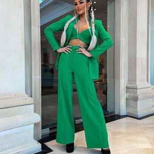 Conjunto de Blazer de Color liso para <span class=keywords><strong>mujer</strong></span>, conjunto de 3 piezas, ropa de <span class=keywords><strong>oficina</strong></span> con doble botonadura - Product Image 1