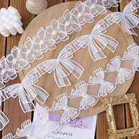 Encaje Bordado Erkoumi de 5.5-8CM, Lazo Doble Blanco Simple en 3D, Hecho a Mano con Cuentas de Organza, para Vestidos de Novia y Sombreros