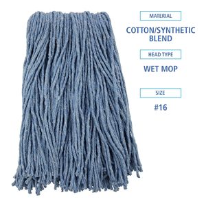 Boardwalk BWK2016B #16 Blue <b>Mop</b> Head Cut-End Standard with Cotton/Synthetic Fiber 12/ Carton - Product Image 3