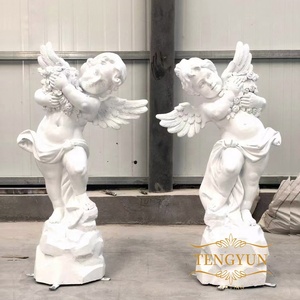 Sculpture de jardin moderne, enfants tenant des poissons, couleur blanche, taille réelle, résine de fibre de verre, <span class=keywords><strong>petit</strong></span> ange chérubin - Product Image 3