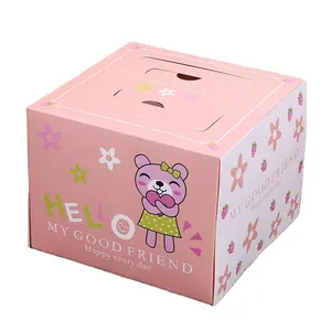 Spot cartoon 4 inch birthday cake box pink cute kitty cat pastry portable packaging box customization