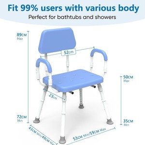 Shower Chair For Elderly Bath Seat Non Slip Toilet <b>Stool</b> Large Square Type <b>Adjustable</b> <b>Height</b> Bathroom Use - Product Image 4